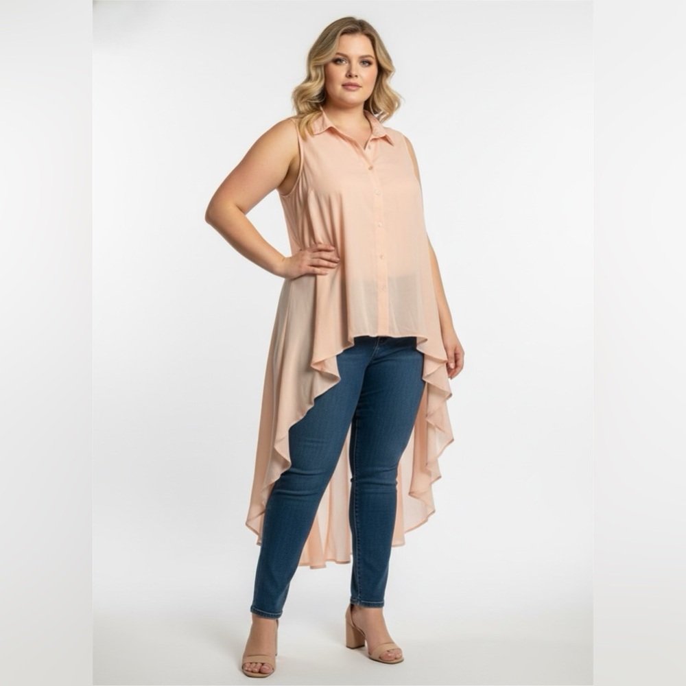 Sleeveless Button Down High-Low Hem Blouse